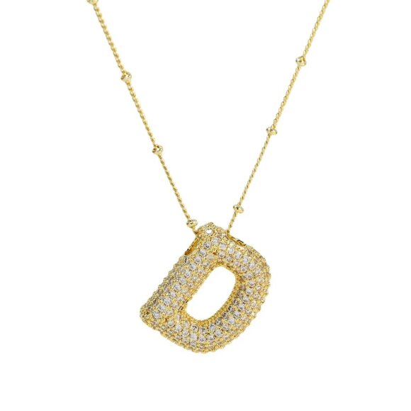Gold Filled CZ Initial Bubble Necklace - Picture 4 of 11